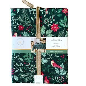 The Farmhouse Easy Care 60x120 Christmas Tablecloth Holiday Holly & Cardinals